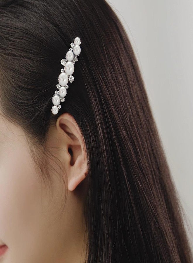 IRCOMULTI Silver Pearl Hair Clip Pearl Crystal Hair Barrette Wedding Rhinestone Hairclip French Crystal Barrettes Decorative Accessories For Women Headdress - Image 2